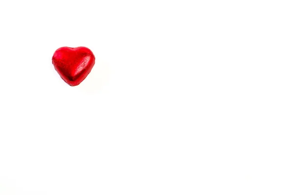 Red Heart Shaped Chocolate White Background Copy Space — Stock Photo, Image