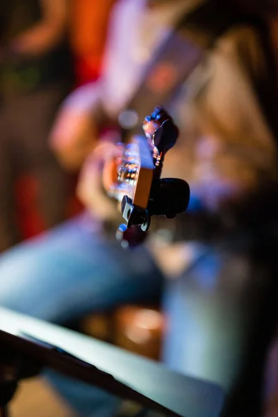 Вертикальний Варіант Струн Гітари Джазовому Виконанні Rockwood Music Hall Нью — стокове фото