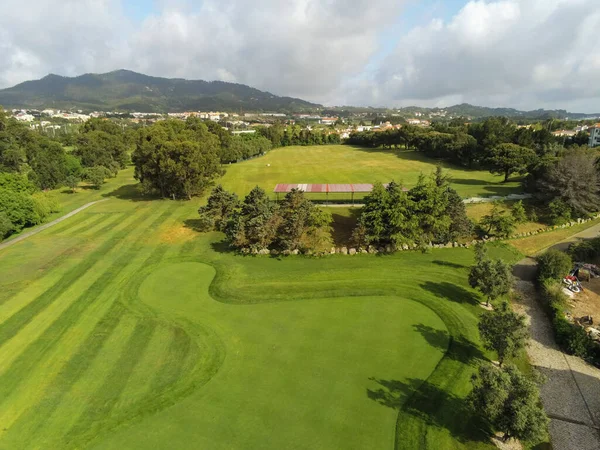 Aeiral Kilátás Egy Golfpálya Közepén Házak Portugália — Stock Fotó