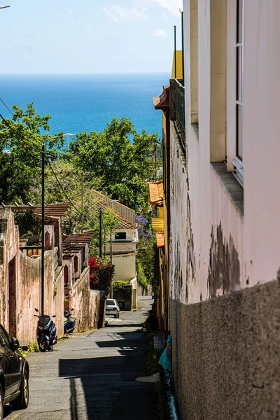 Vertikal Bild Smal Gränd Funchals Gamla Stad Madeira Portugal Vid — Stockfoto