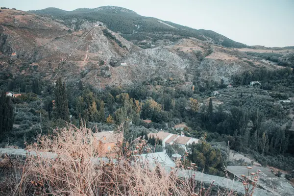 Piękne Ujęcie Kurortu Środku Lasu Położonego Zboczu Góry — Zdjęcie stockowe