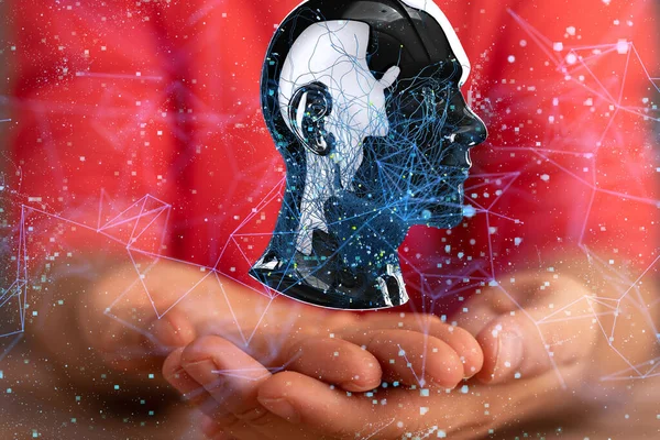 Rendering Human Head Hovering Hands — Stock Photo, Image