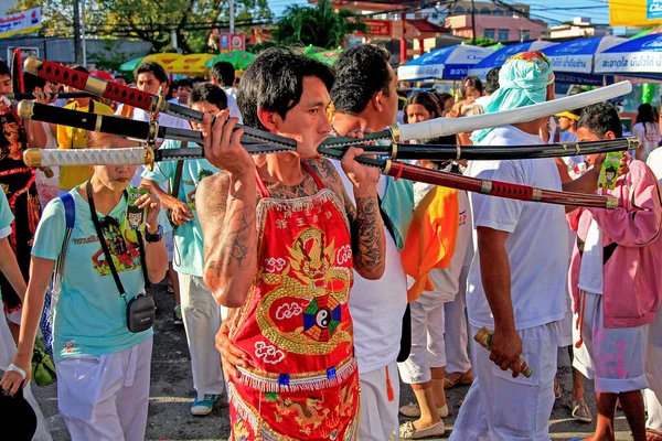 Крупный План Людей Время Ежегодного Вегетарианского Фестиваля Пхукете Таиланд — стоковое фото