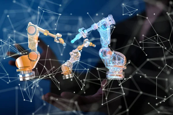 Rendering Robot Arms Abstract Network — Stock Photo, Image