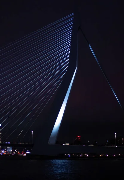 Piękne Ujęcie Mostu Erasmusbrug Nocy — Zdjęcie stockowe