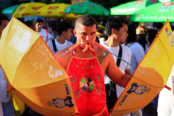 Close Pessoas Durante Festival Vegetariano Anual Phuket Tailândia — Fotografia de Stock