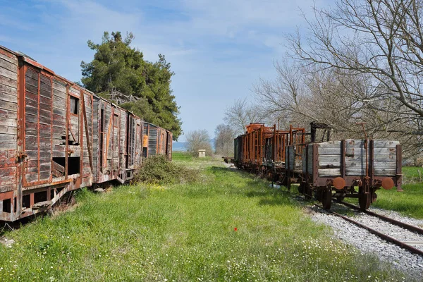 Rusty Damaged Train Carriages Abandoned Train Station — Stock Photo, Image