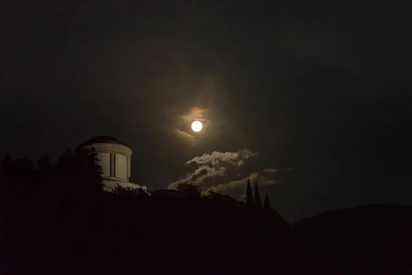Una Silueta Árboles Luna Llena Cielo Nocturno — Foto de Stock