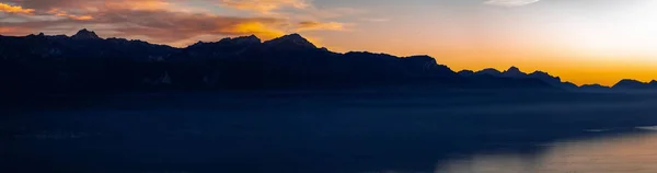Vista Panorâmica Monte Pelerin Pôr Sol Vaud Suíça — Fotografia de Stock