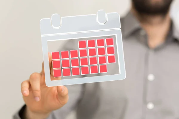 Närbild Personens Fingrar Vidrör Den Flytande Kalendern — Stockfoto