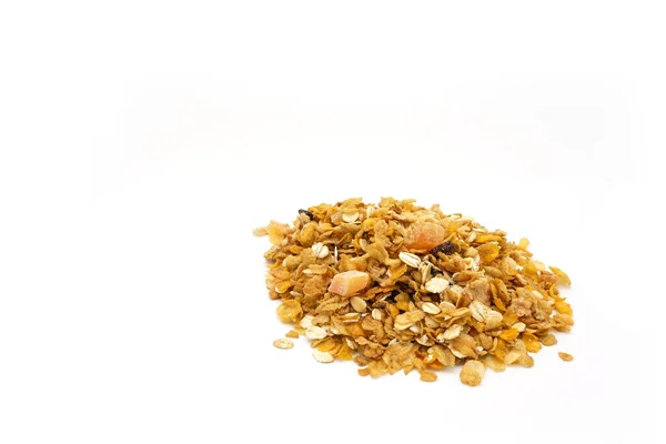 Eine Nahaufnahme Von Getreide Mit Getrockneten Früchten Isoliert Auf Weißem — Stockfoto