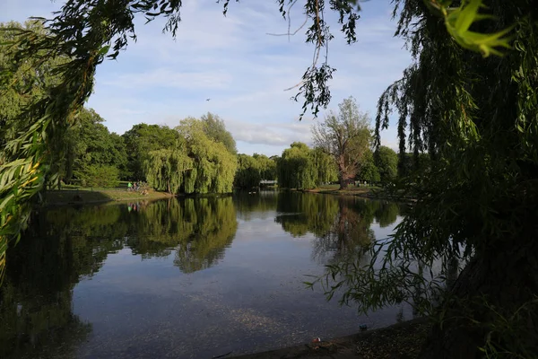 Ein Ruhiger Ruhiger See Einem Leuchtend Grünen Park — Stockfoto