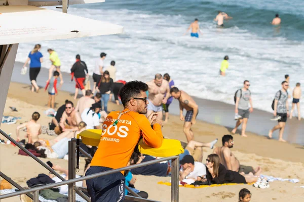 Barcelona Spanien April 2022 Skyddsläge Vid Stranden Barceloneta Barcelona Spanien — Stockfoto