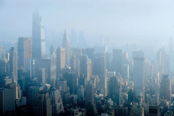 New York Abd Sisli Bir Günde Manhattan Gökdelenlerinin Hava Görüntüsü — Stok fotoğraf