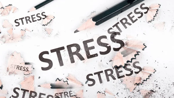 Word Stress Standing Paper Pen Eraser Burnout Concept Work Life — Stock Photo, Image