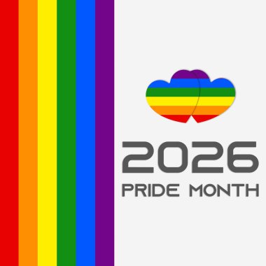 Gurur Ayı 2026. 2026 gururlu ay web sitesi afişi. LGBTQ web sitesi duvar kağıdı. LGBTQ Bayrak Renkleri ile sosyal medya afişi. Aşk aşktır.