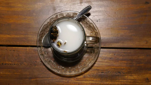 Una Vista Dall Alto Primo Piano Bicchiere Latte Zenzero Caldo — Foto Stock