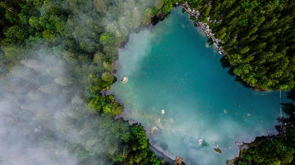 Una Vista Aérea Impresionante Del Lago Lac Vert Francia Rodeado —  Fotos de Stock