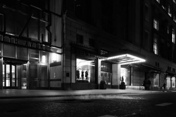Una Vista Panorámica Los Edificios Calles Nueva York Por Noche — Foto de Stock