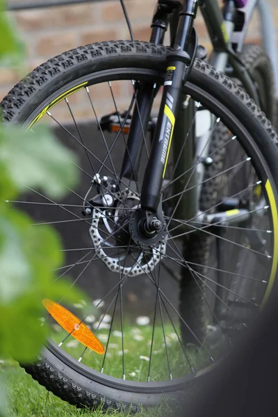 Tiro Close Uma Roda Bicicleta — Fotografia de Stock