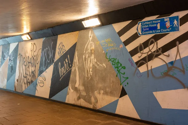 Pedestrian Subway Swan House Roundabout Newcastle Tyne Mural Footballer Alan — Stock Photo, Image