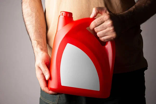 Man Med Röd Köksflaska Med Försluten Hatt Handen Redigerbar Modell — Stockfoto