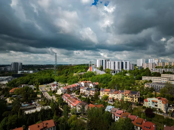 Una Veduta Aerea Paesaggio Urbano Con Vari Edifici Contro Cielo — Foto Stock