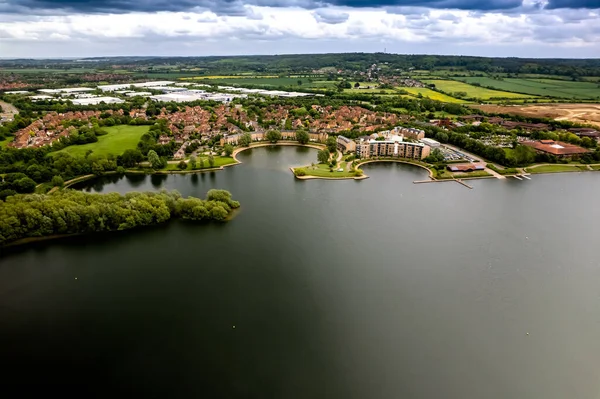 Piękny Widok Lotu Ptaka Caldecotte Lake Milton Keynes — Zdjęcie stockowe