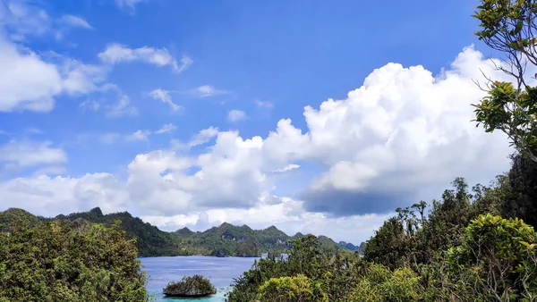 Beautiful View Island Trees Sea Blue Cloudy Sky — Stock Photo, Image