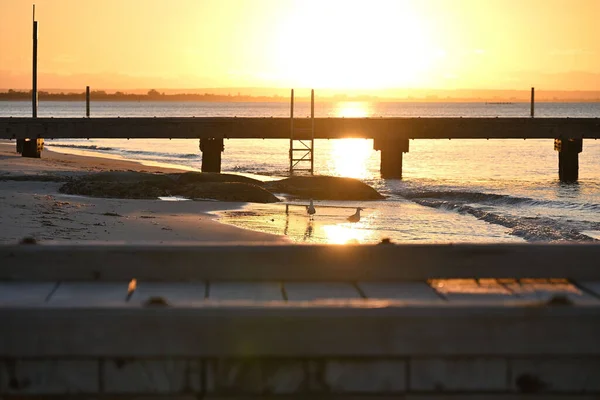 Uma Bela Vista Uma Ponte Fundo Pôr Sol Busselton Western — Fotografia de Stock