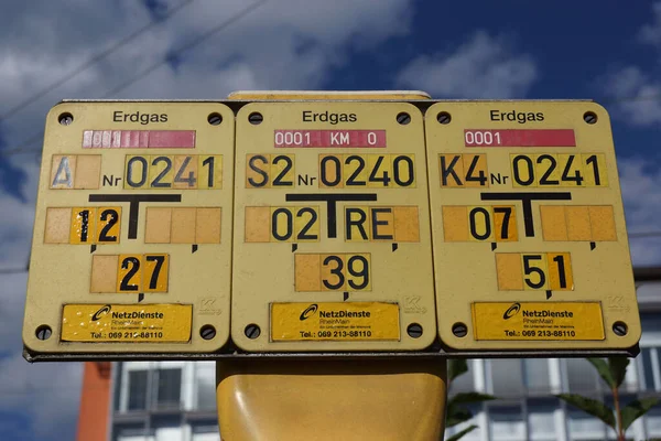 Sign Indicating Underground Gas Pipelines Valves Frankfurt Germany Numbers Define — Stock Photo, Image