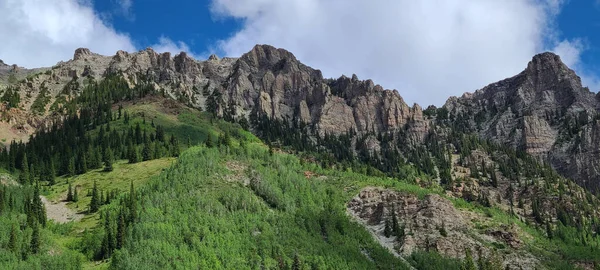 Una Vista Panoramica Delle Montagne Rocciose Ricoperte Pinete Colorado Usa — Foto Stock