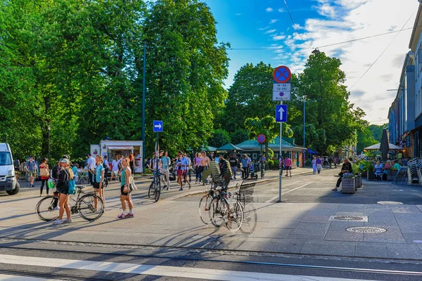 Cyclists Olaf Rye Place Oslo Norway — Stock Photo, Image