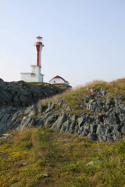 Vue Verticale Phare Cape Forchu Loin Nouvelle Écosse Canada Sous — Photo