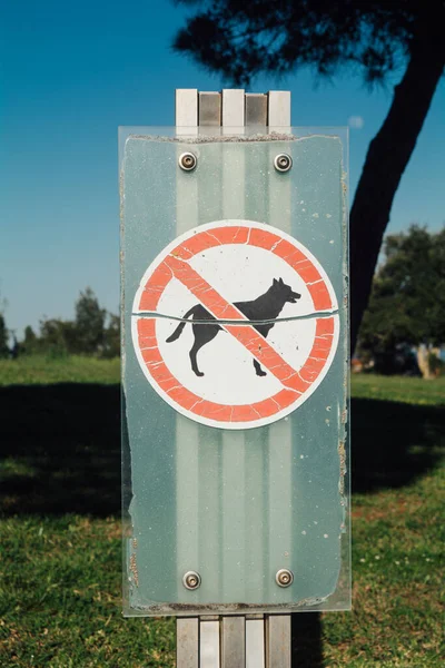 Μια Πινακίδα Απαγορεύονται Σκυλιά Στο Πάρκο — Φωτογραφία Αρχείου