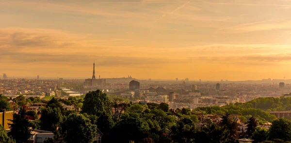 Een Prachtig Uitzicht Parijs Onder Zonsondergang Lichten Frankrijk — Stockfoto