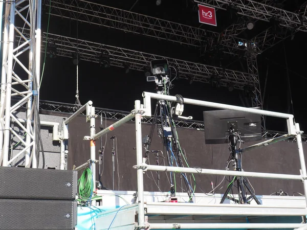 Uma Vista Instrumentos Musicais Palco Para Festival Música — Fotografia de Stock