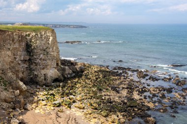 The Leas, Marsden, South Tyneside, İngiltere 'deki sahil manzarası.