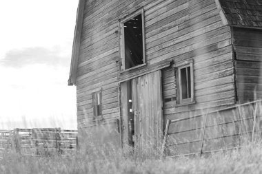A black and white shot of an old barn on an abandoned farmstead in the Nebraska Sandhills clipart