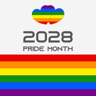 Onur Ayı 2028. 2028 gururlu ay bayrak web sitesi afişi. LGBTQ web sitesi duvar kağıdı. LGBTQ Bayrak Renkleri ile sosyal medya afişi. Aşk aşktır.
