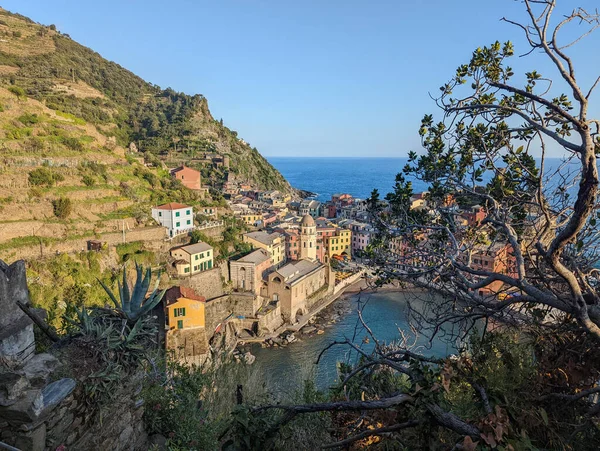 Talya Cinque Terre Vernazza Nın Sahil Köyünün Güzel Bir Manzarası — Stok fotoğraf