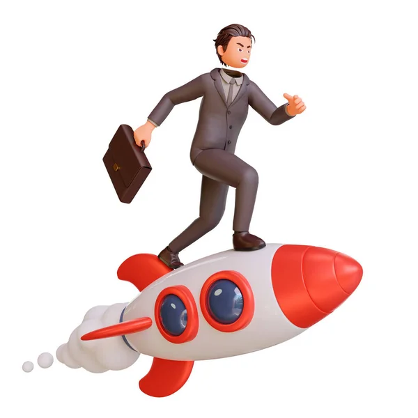 Rendering Active Male Figure Rocket — Stock Photo, Image