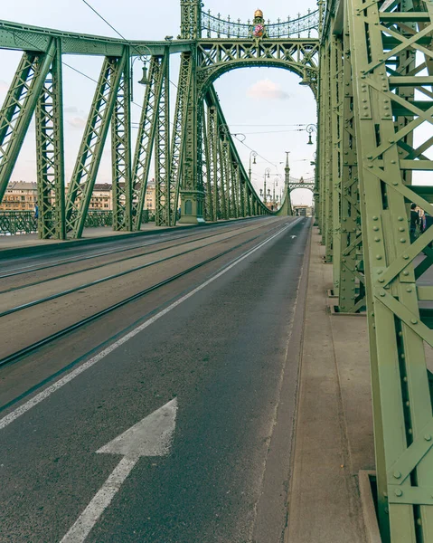 Liberty Köprüsü Yolunda Szabadsag Dikey Görüntüsü Saklı Budapeşte Macaristan — Stok fotoğraf