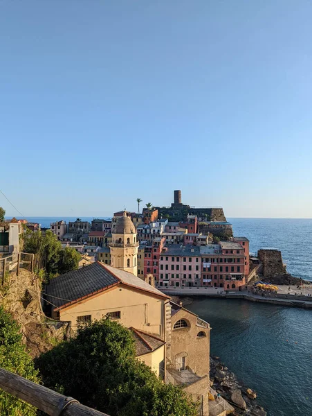 Talya Cinque Terre Vernazza Nın Sahil Köyünün Güzel Bir Manzarası — Stok fotoğraf