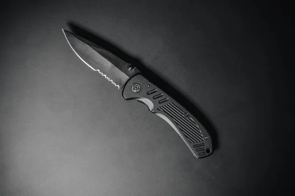 Detailní Fotografie Bojového Skládacího Nože Fotografie Armádního Nebo Swat Nože — Stock fotografie