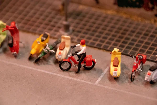 Een Close Shot Van Miniatuur Vespa Scooters — Stockfoto