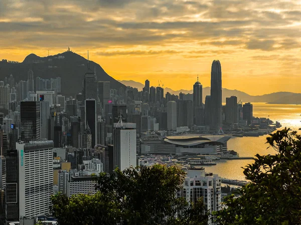 Гавань Гонконгу Сутінках Взята Пагорба Бреймар — стокове фото