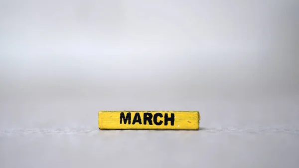 Close Shot Wooden Block March Month White Background — Stock Photo, Image