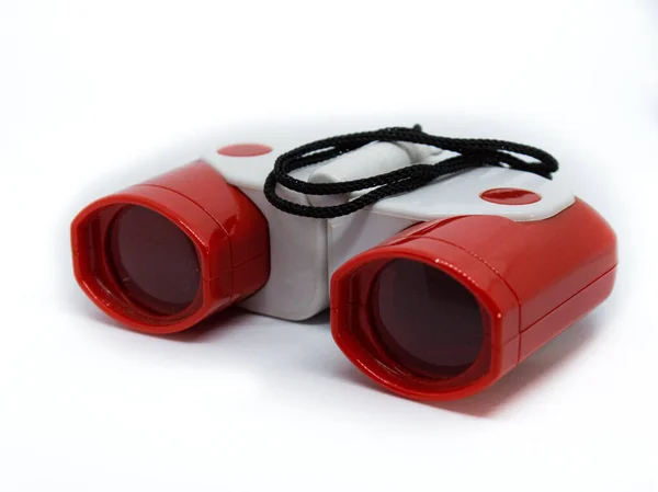 Primer Plano Binocular Juguete Rojo Aislado Sobre Fondo Blanco — Foto de Stock