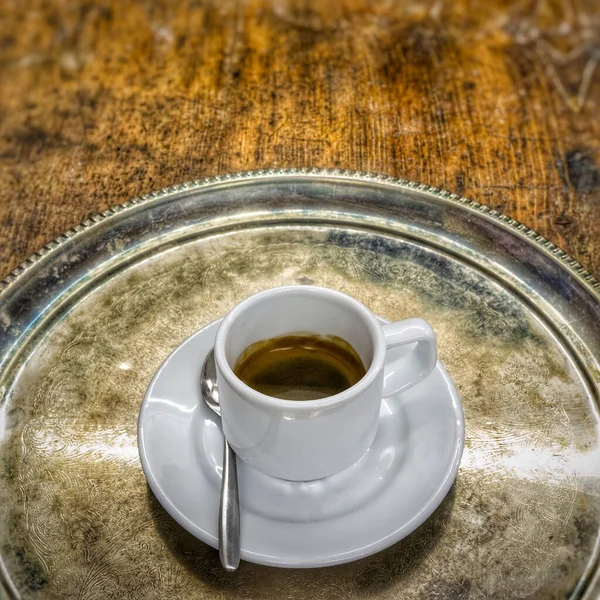 Cerrar Taza Café Blanco Mesa Madera Grunge Cafetería — Foto de Stock